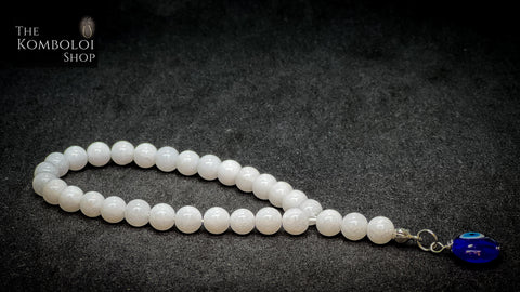White Jade Worry Beads with Evil Eye