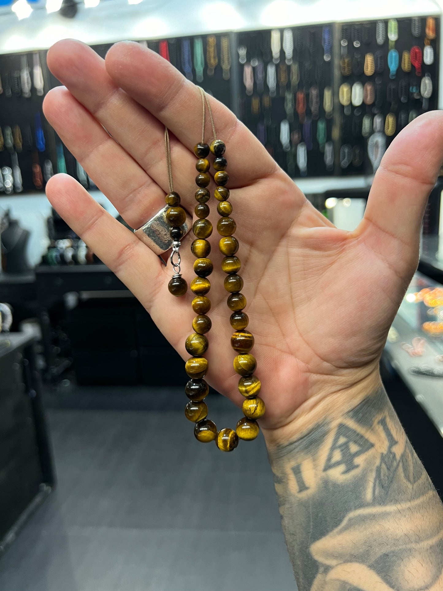 Tigers Eye Cascading 33 Bead Komboloi