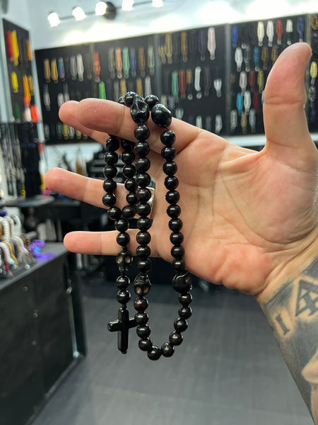 Prison Series Five Decade Rosary Bead Necklace - Ebony