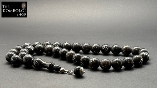 Ebony w/Silver Inlays 33 Bead Worry Beads