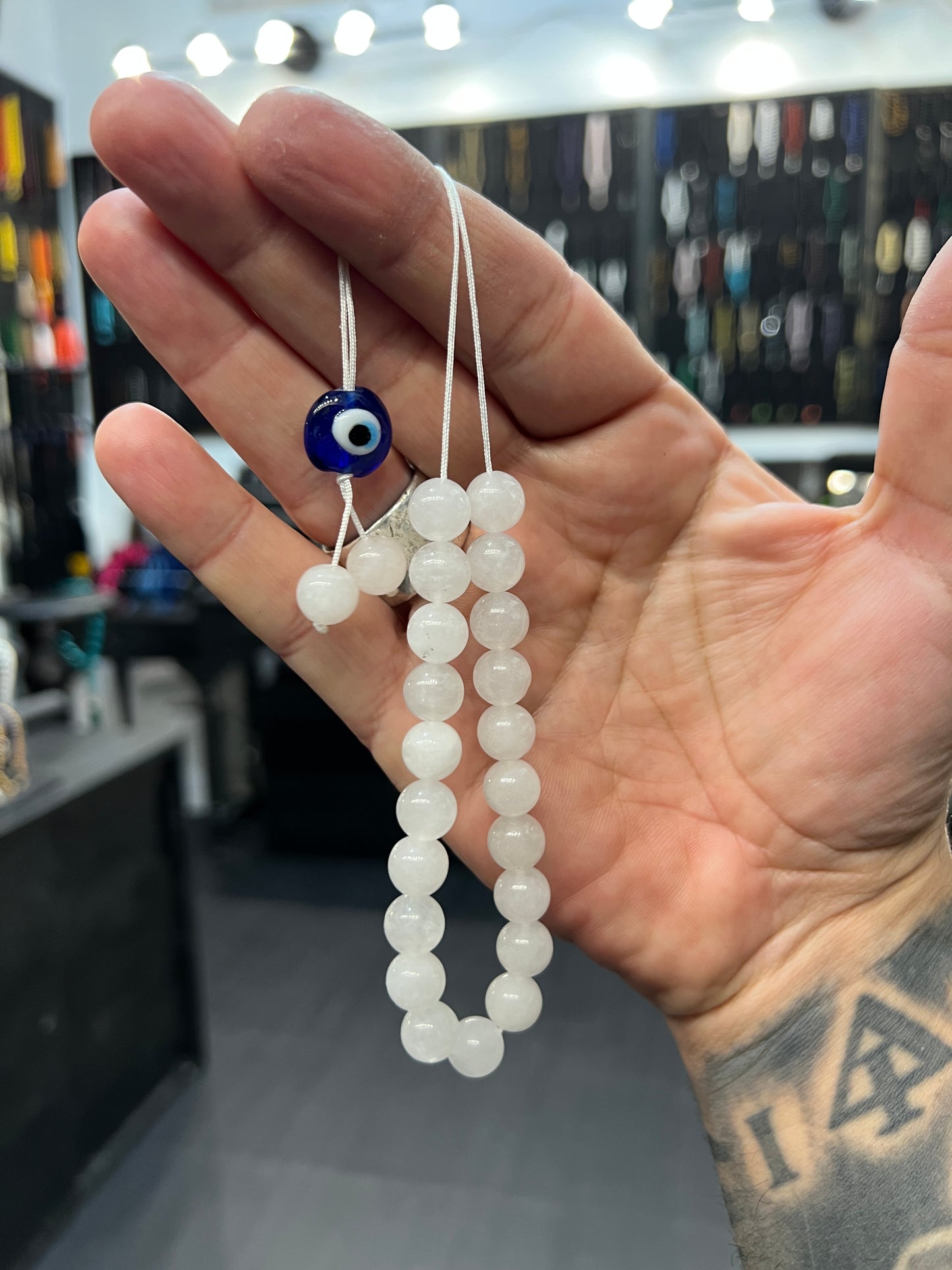 White Jade with Evil Eye Komboloi / Worry Beads