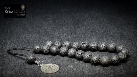 Volcanic Lava Komboloi / Worry Beads w/ICXC NIKA pendant