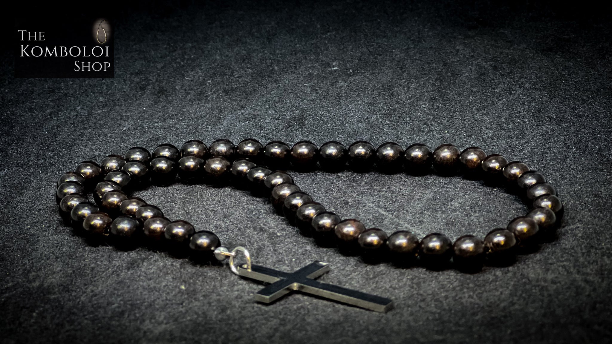 Ebony 50 Bead Orthodox Prayer Beads with Stainless Steel Cross