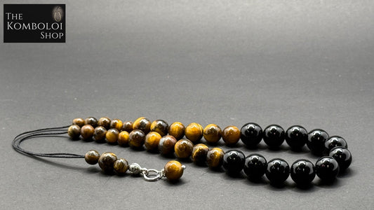 Onyx & Tigers Eye Cascading 33 Bead Komboloi