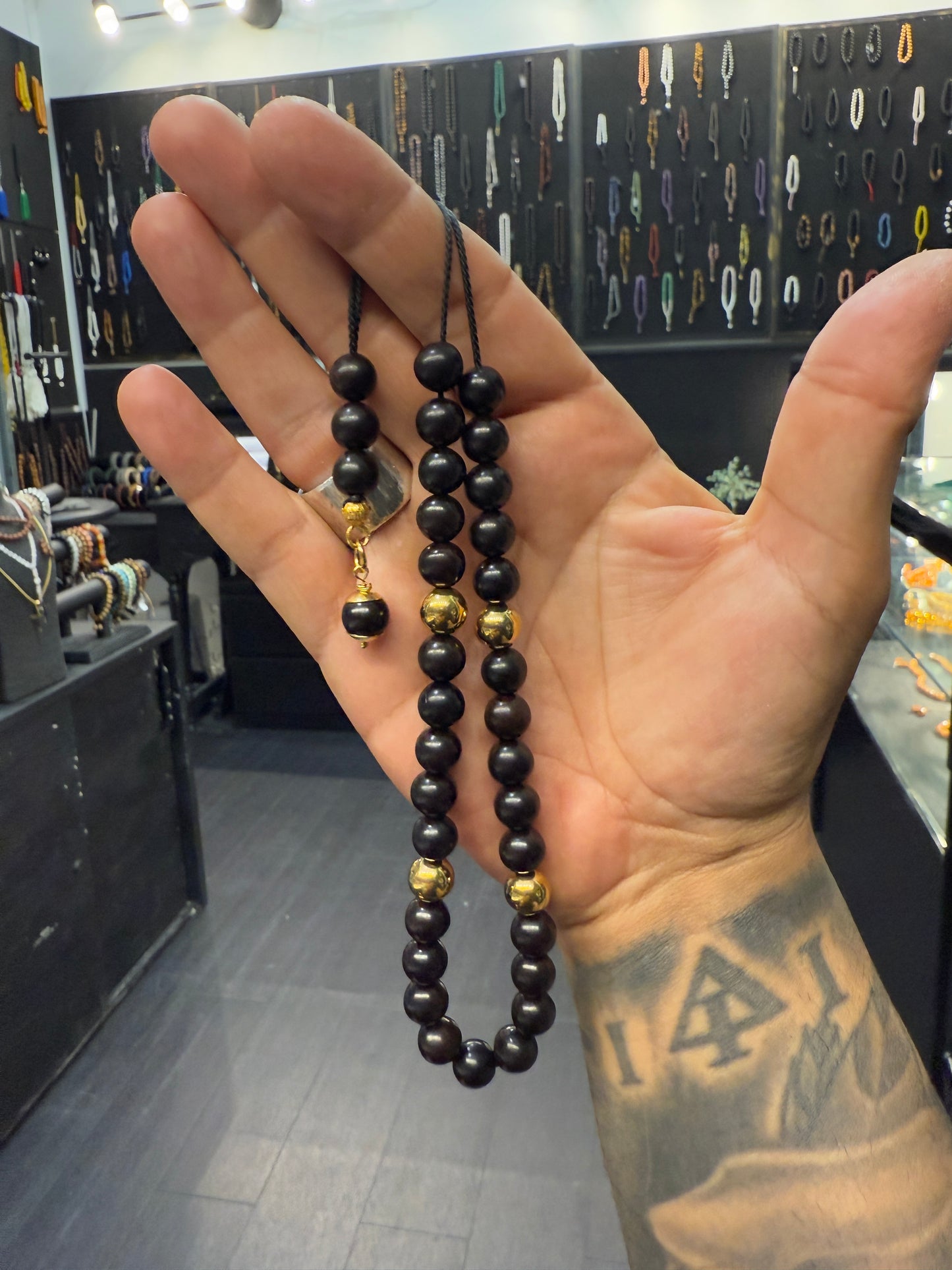 Ebony & Stainless Steel 33 Bead Komboloi / Worry Beads