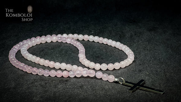 Rose Quartz 100 Bead Orthodox Prayer Beads with Stainless Steel Cross