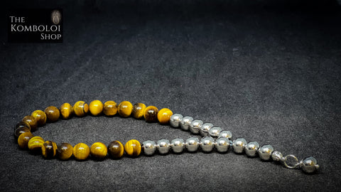 Tigers Eye & Stainless Steel 33 Bead Worry Beads