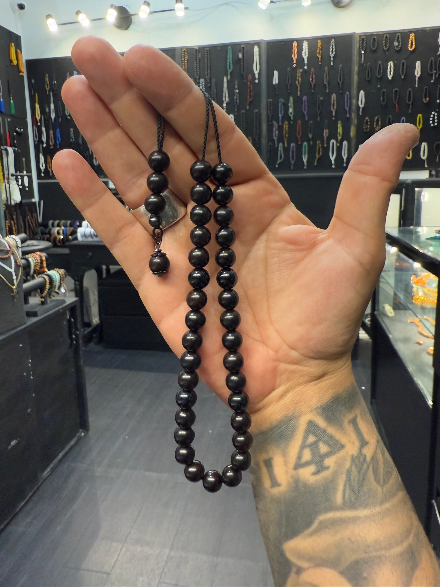 Ebony & Stainless Steel 33 Bead Komboloi / Worry Beads