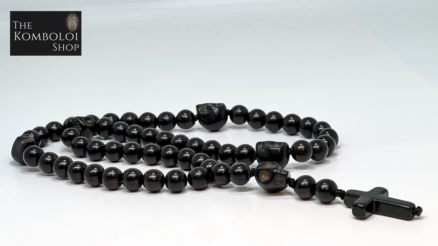 Prison Series Five Decade Rosary Bead Necklace - Ebony