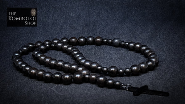 Five Decade Rosary Bead Necklace - Ebony