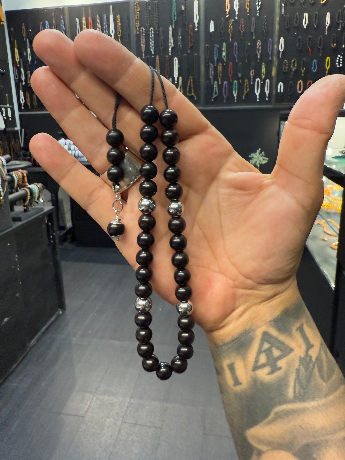 Ebony & Stainless Steel 33 Bead Komboloi / Worry Beads