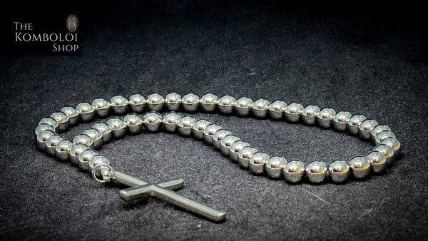 Stainless Steel 50 Bead Orthodox Prayer Beads with Stainless Steel Cross