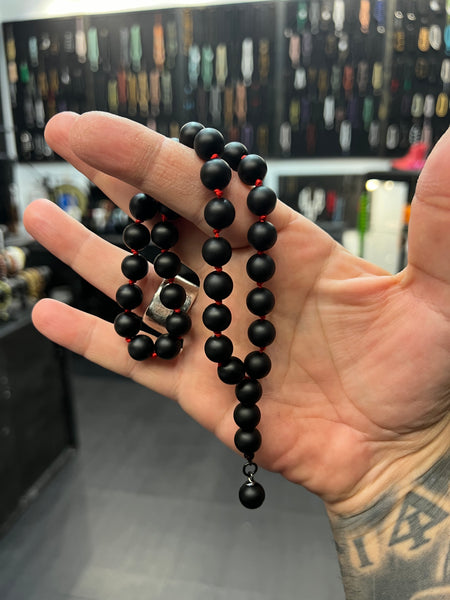 Matte Onyx 33 Bead Worry Beads w/Hand Knotted Knots