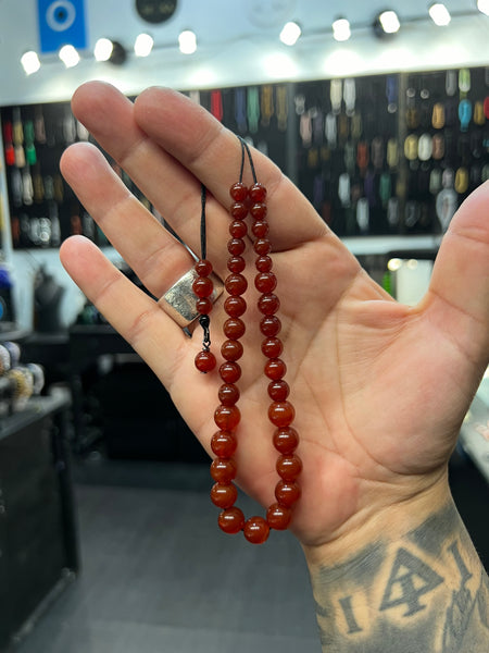 Carnelian Cascading 33 Bead Komboloi