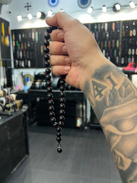 Matte Onyx 33 Bead Worry Beads w/Hand Knotted Knots