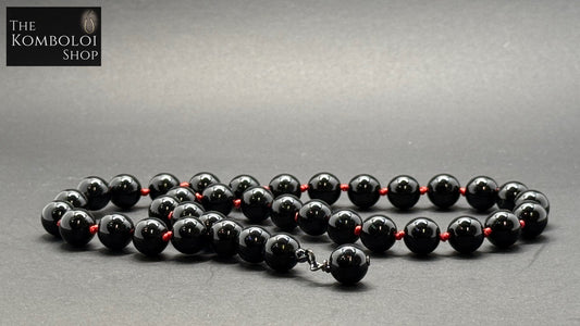 Onyx 33 Bead Worry Beads w/Hand Knotted Knots