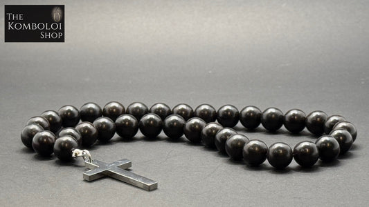 Ebony 50 Bead Orthodox Prayer Beads with Stainless Steel Cross