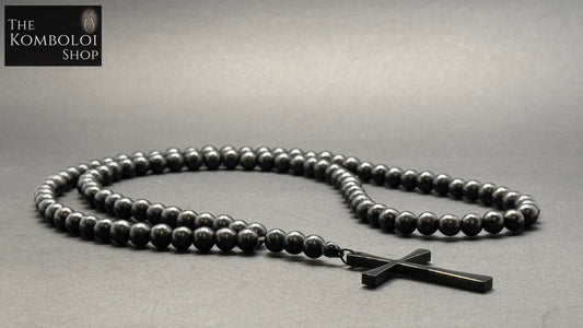 Ebony 100 Bead Orthodox Prayer Beads with Stainless Steel Cross