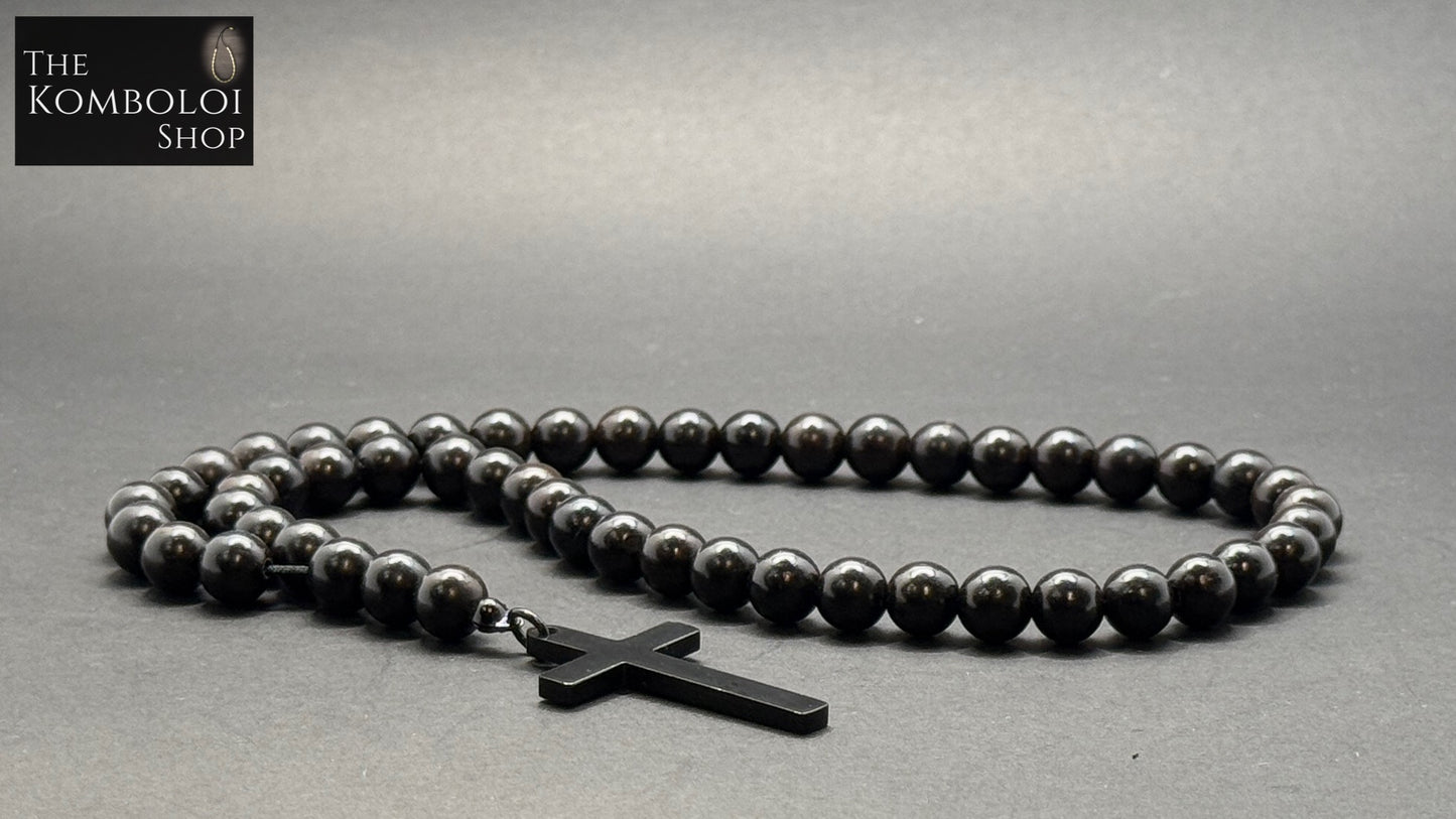 Ebony 50 Bead Orthodox Prayer Beads with Stainless Steel Cross