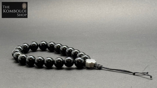 Obsidian Worry Beads w/ Stainless Steel Cross - Wearable MK3 (Short)