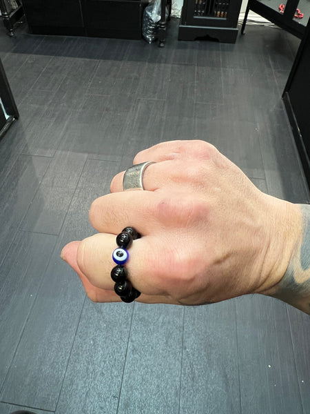 Onyx Worry Bead Ring / Anxiety Ring MK2 with Evil Eye